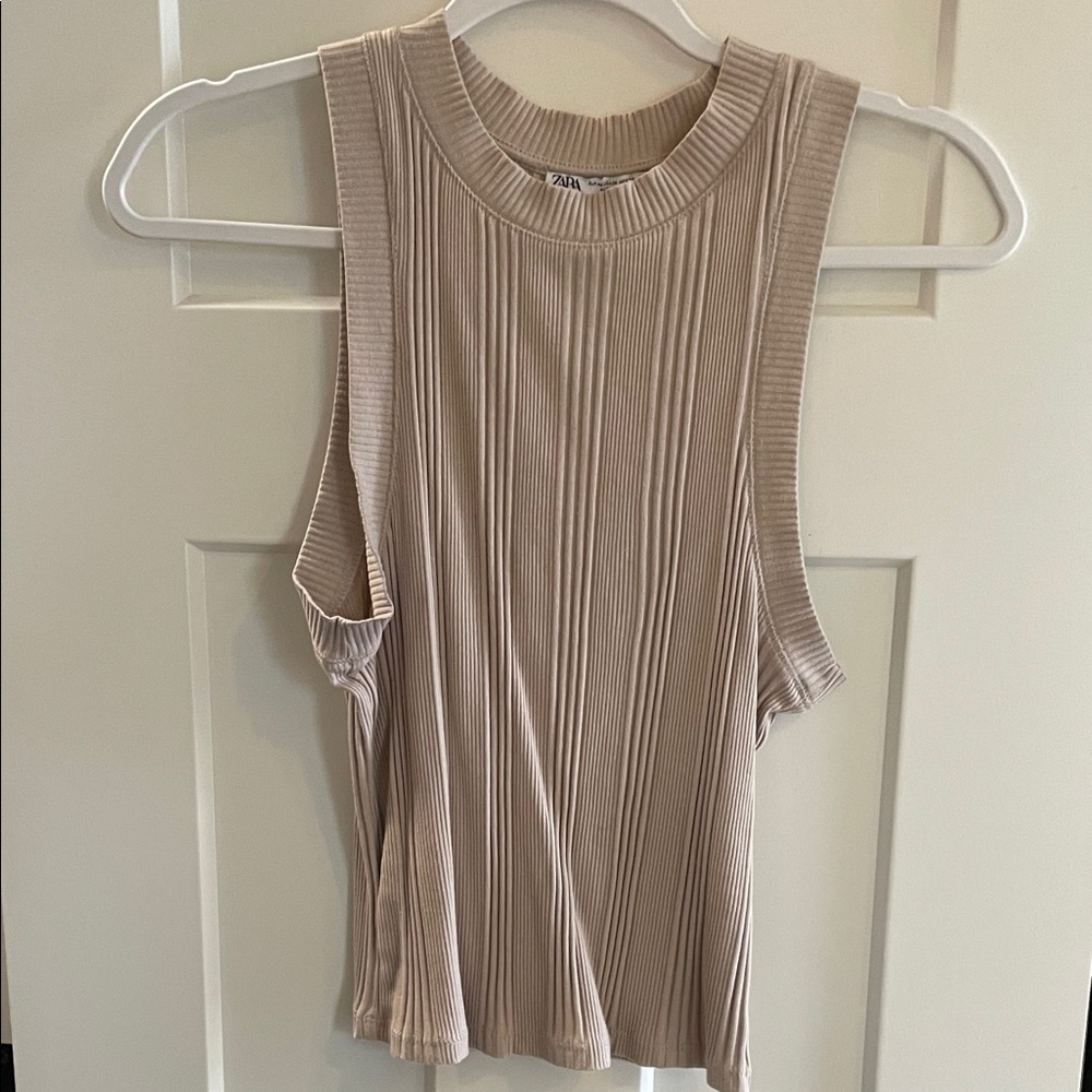 Zara Women's Beige Ribbed Tank Top